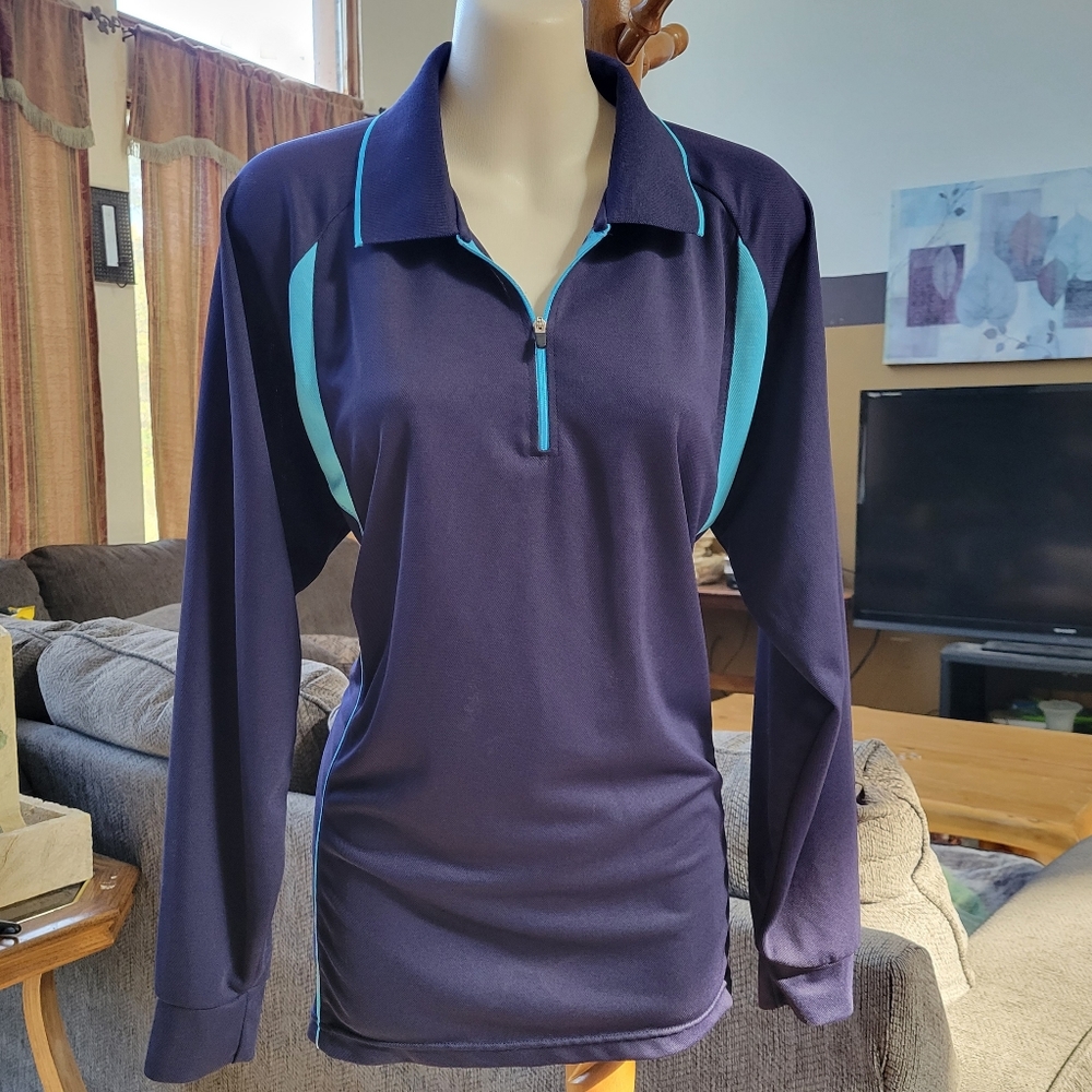 TWOROY Golf Polo Navy Blue Long Sleeve Collared 1/4 Zip Short L